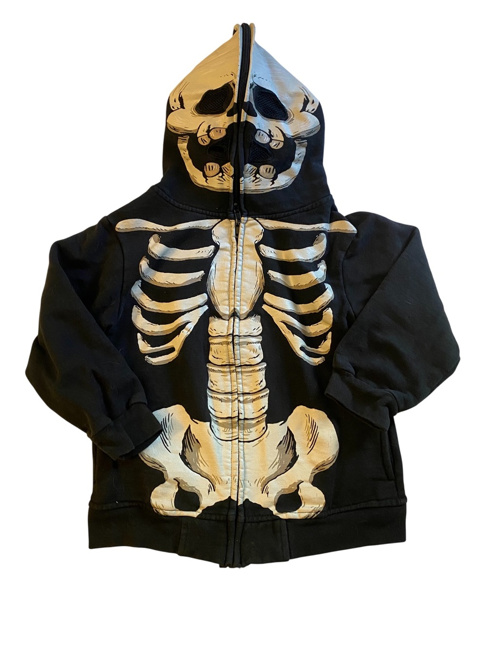 Kids Black Skeleton Zip-Front Hoodie with Hood Graphic Size 4/5 With Flaw